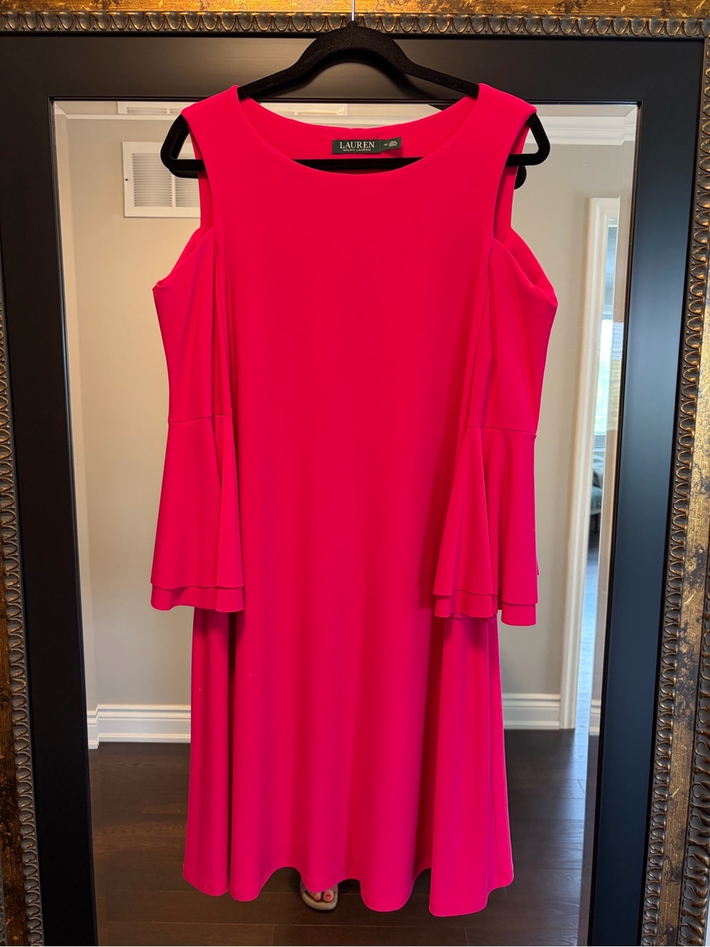 Ralph Lauren Bright Pink Cold-Shoulder Midi Dress